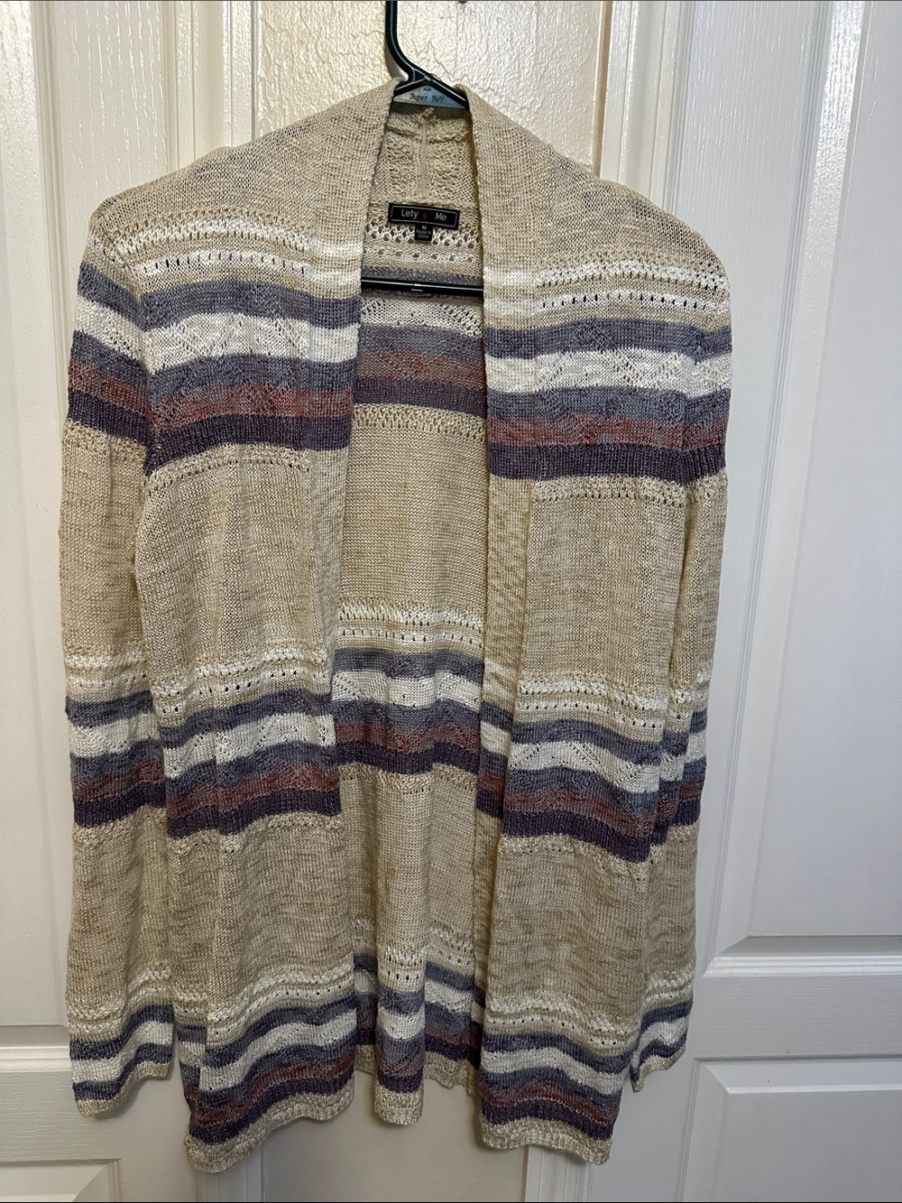 Lightweight Beige Striped Open-Front Cardigan